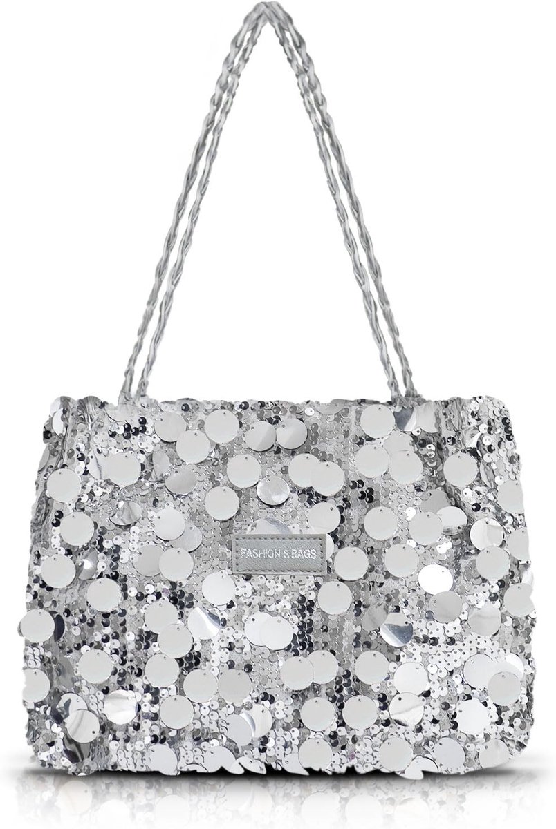 Fashionabele Sequins Tote Bag voor Dames, Ruime Handtas met Rits en Leren Handvat, Ideaal voor Feestjes en Uitjes