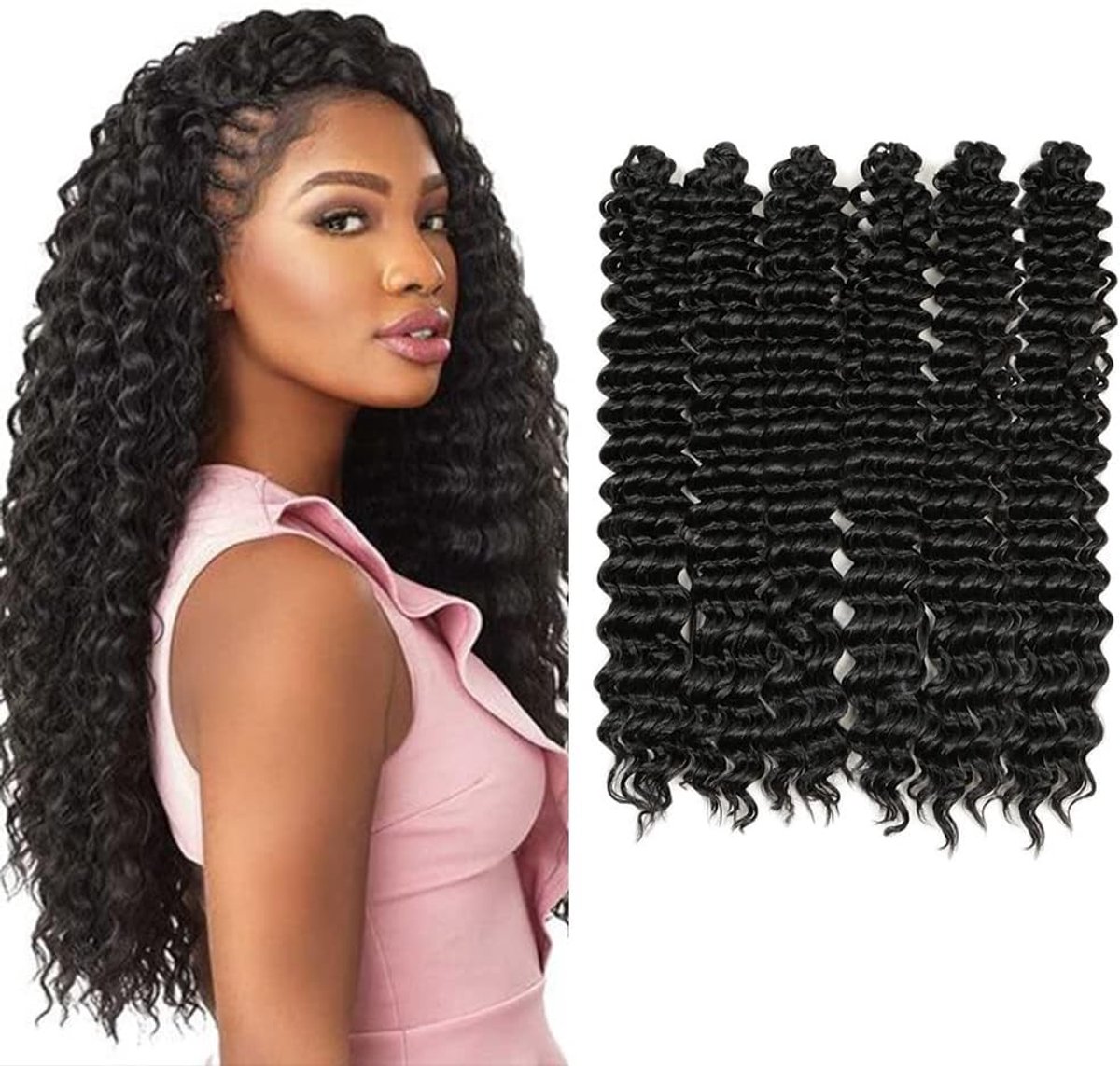22 Inch Diepe Twist Haarkleur 6 Pakketten Golvende Krullende Boheemse Vlechtjes voor Dames - Synthetische Haarextensions voor Natuurlijke Look en Volumineuze Stijl