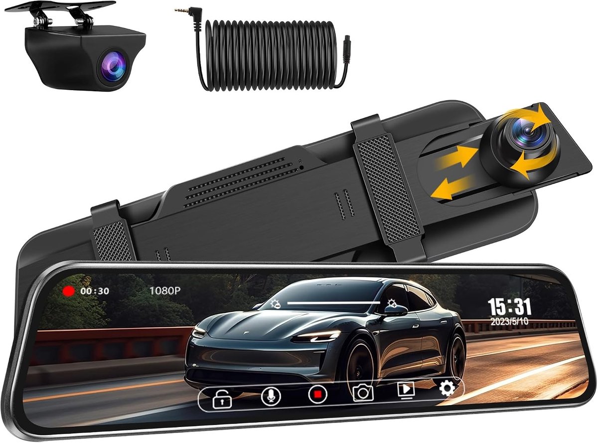 Spiegel Dashcam met Achteruitrijcamera - Zwart - 10 Inch - Dual 1080P met Groothoek en Nachtzicht - Voor Auto's