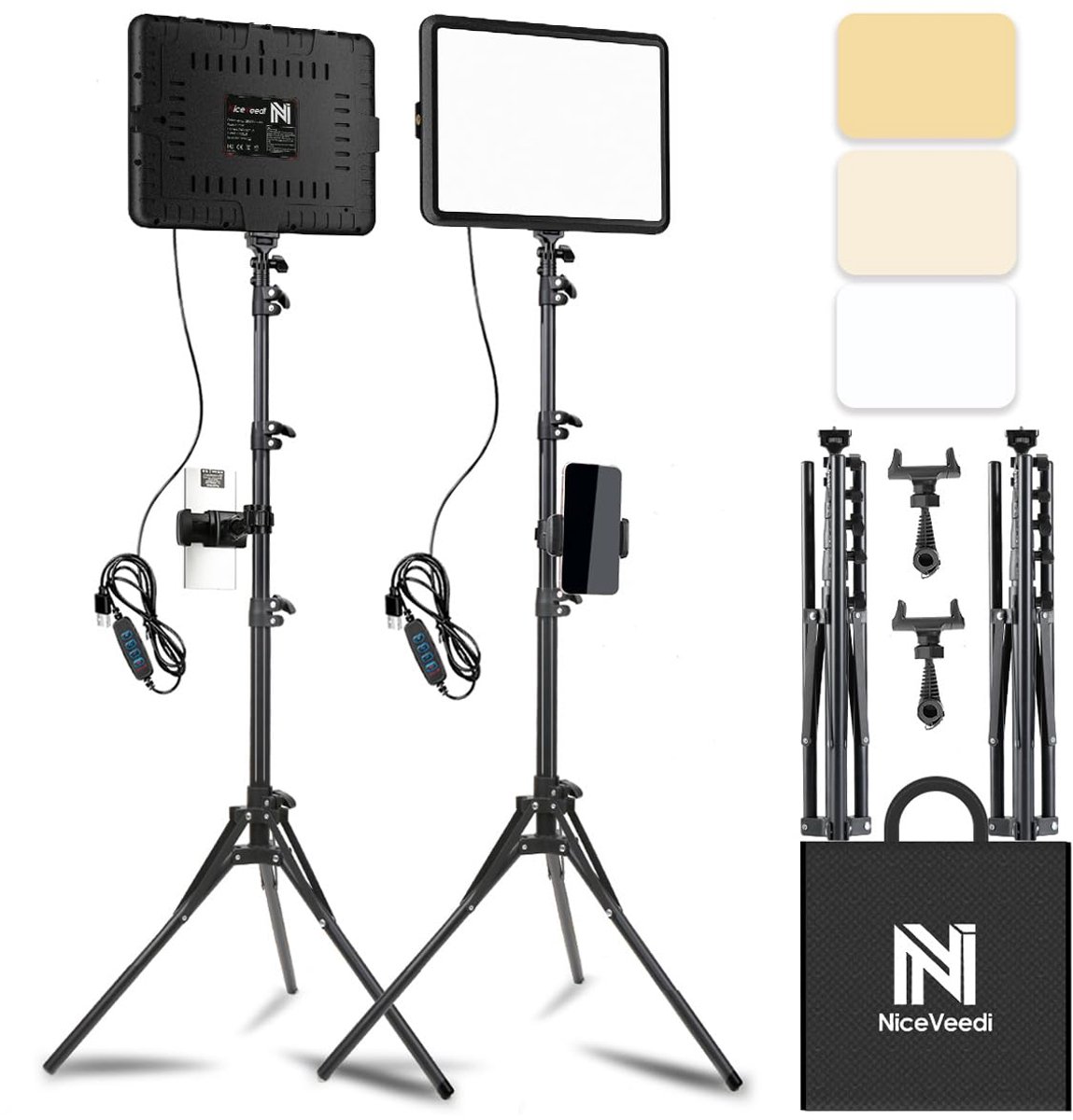 Fotografie verlichting kit 25x20 cm - 2 pack 15W dimbaar - met 160 cm statief - ideaal voor opname en stream - ShopVlot