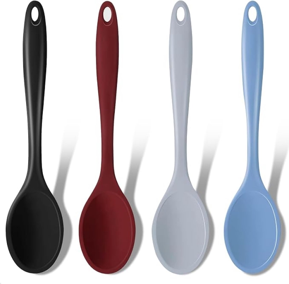 4 stuks siliconen lepels - Hittebestendig keukengerei - Antiaanbak - Zwart, Rood, Grijs en Blauw