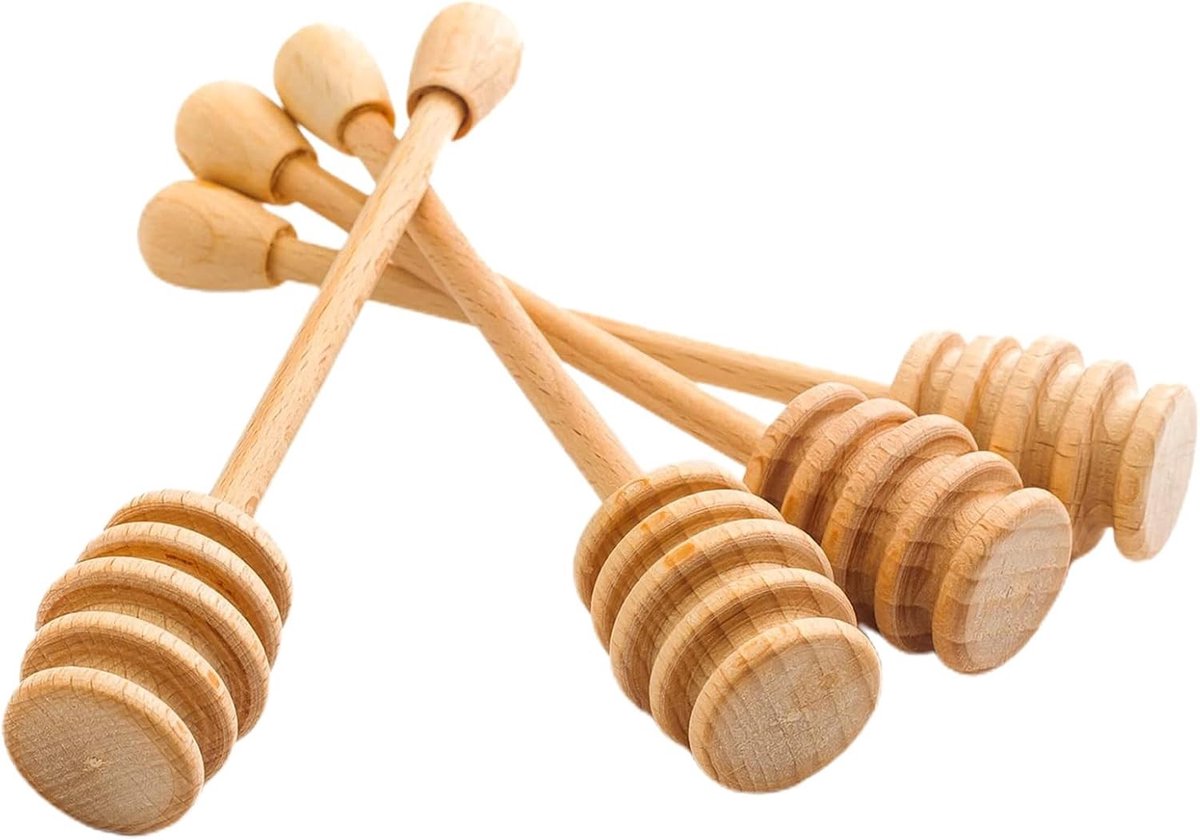 Houten Keuken Set van 4 Stukken met Honinglepel, Serveerlepel en Roerstaafjes van 15 cm voor Koken en Bakken