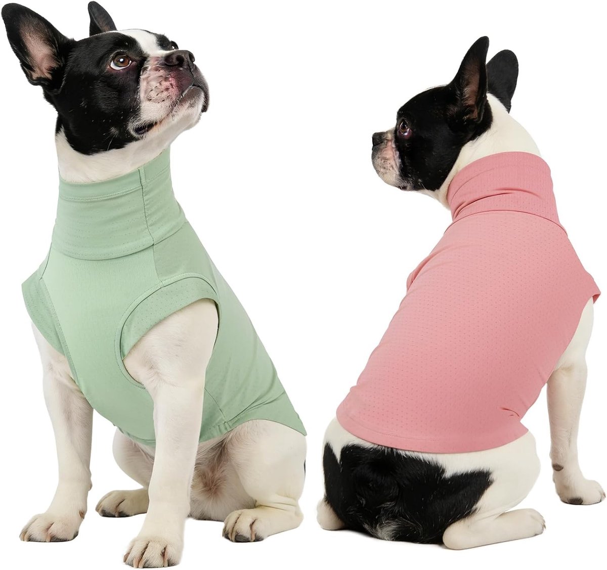Koelvesten voor Honden - Set van 2 Ademend en Sneldrogend met Hoge Kraag en Anti-Vlieg Mouwen voor Middelgrote en Grote Honden (Groen + Roze)