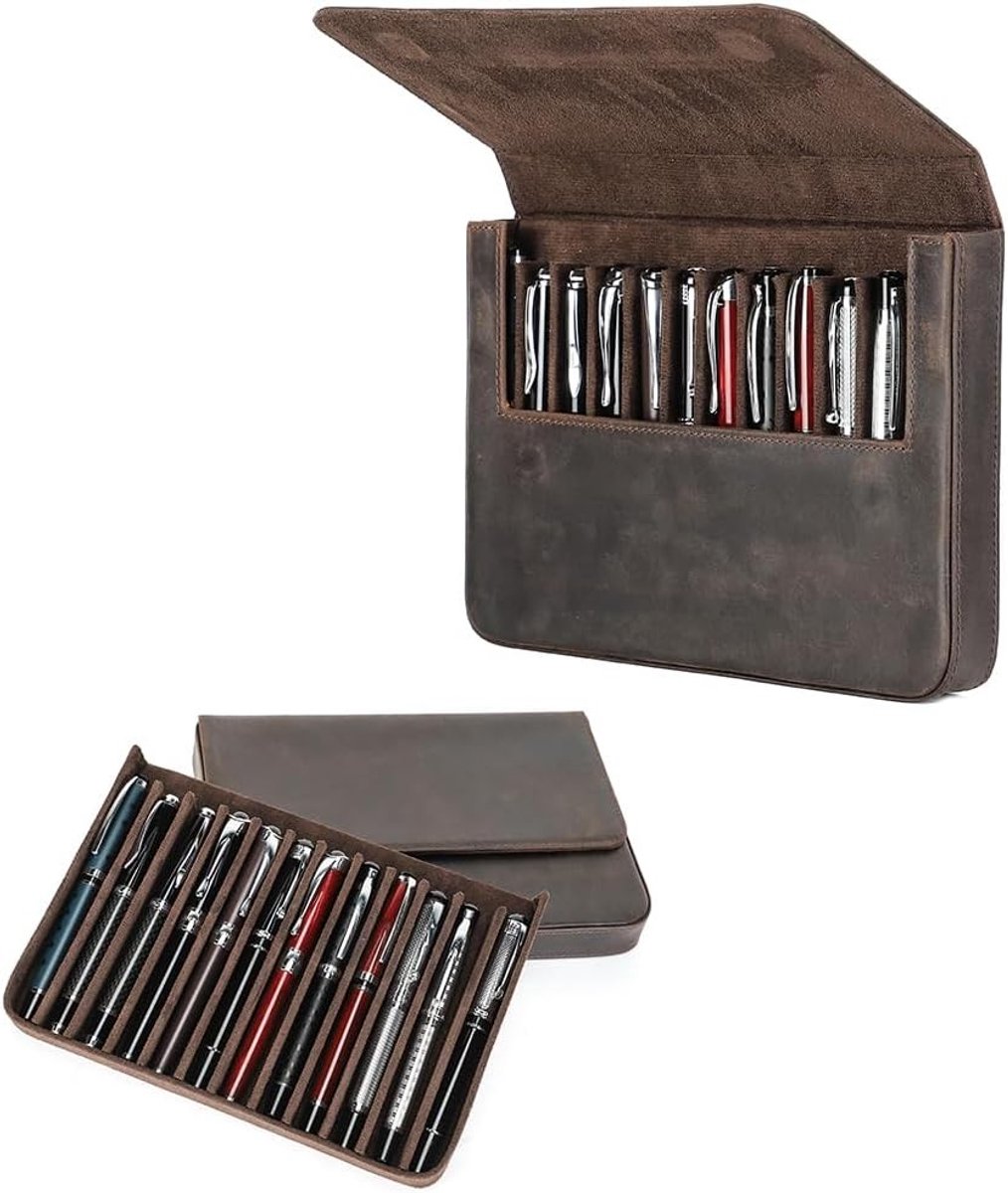 Elegante Leren Pennenhouder voor Reizen, Vintage Potloodetui, Beschermende Organizer voor Pencils en Bureauaccessoires