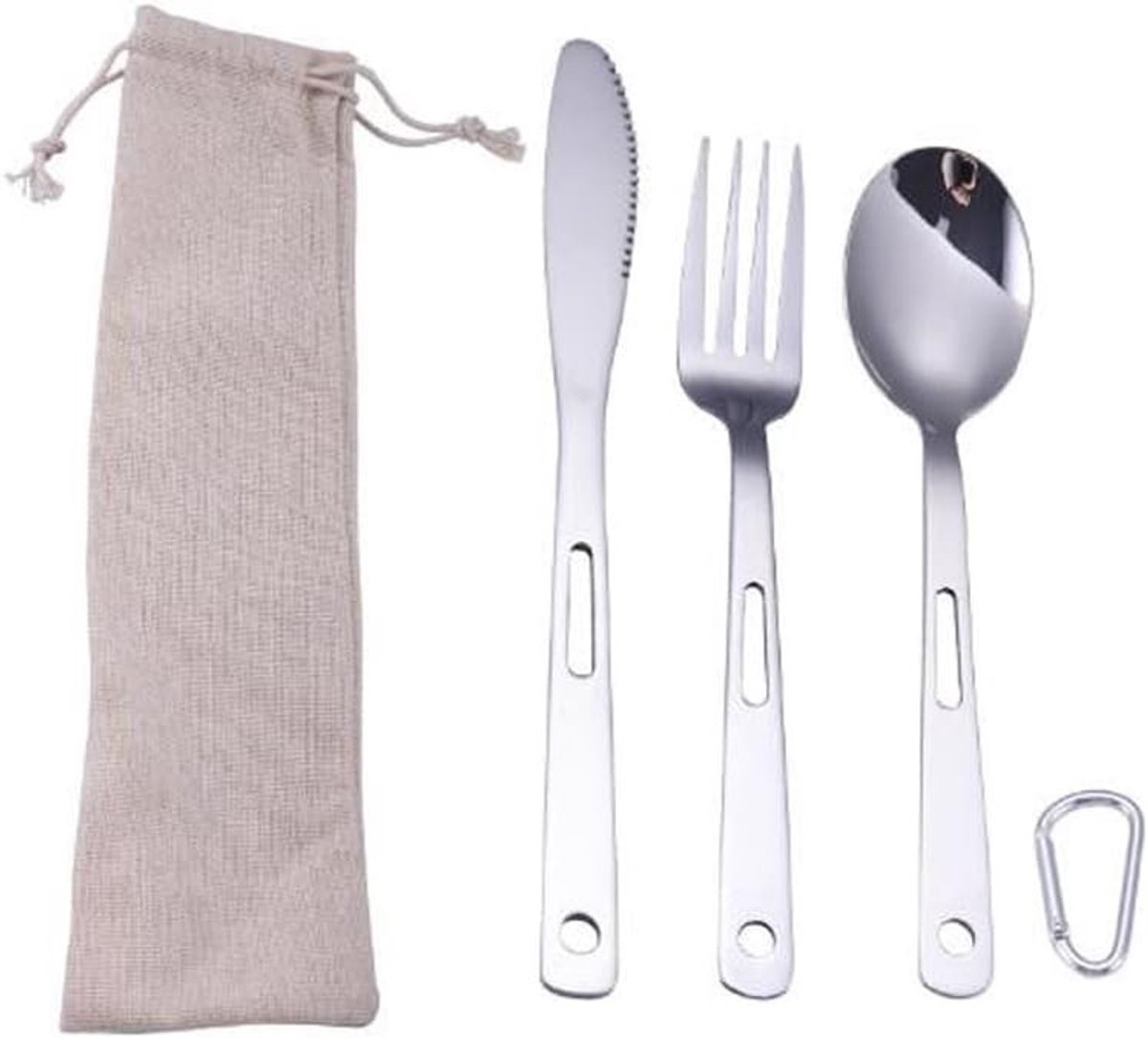 Camping Bestek Set van 3 Stukken, RVS Bestek voor Kamperen, Picknick en Thuisgebruik met Opbergtas, Inclusief Lepel, Vork en Mes