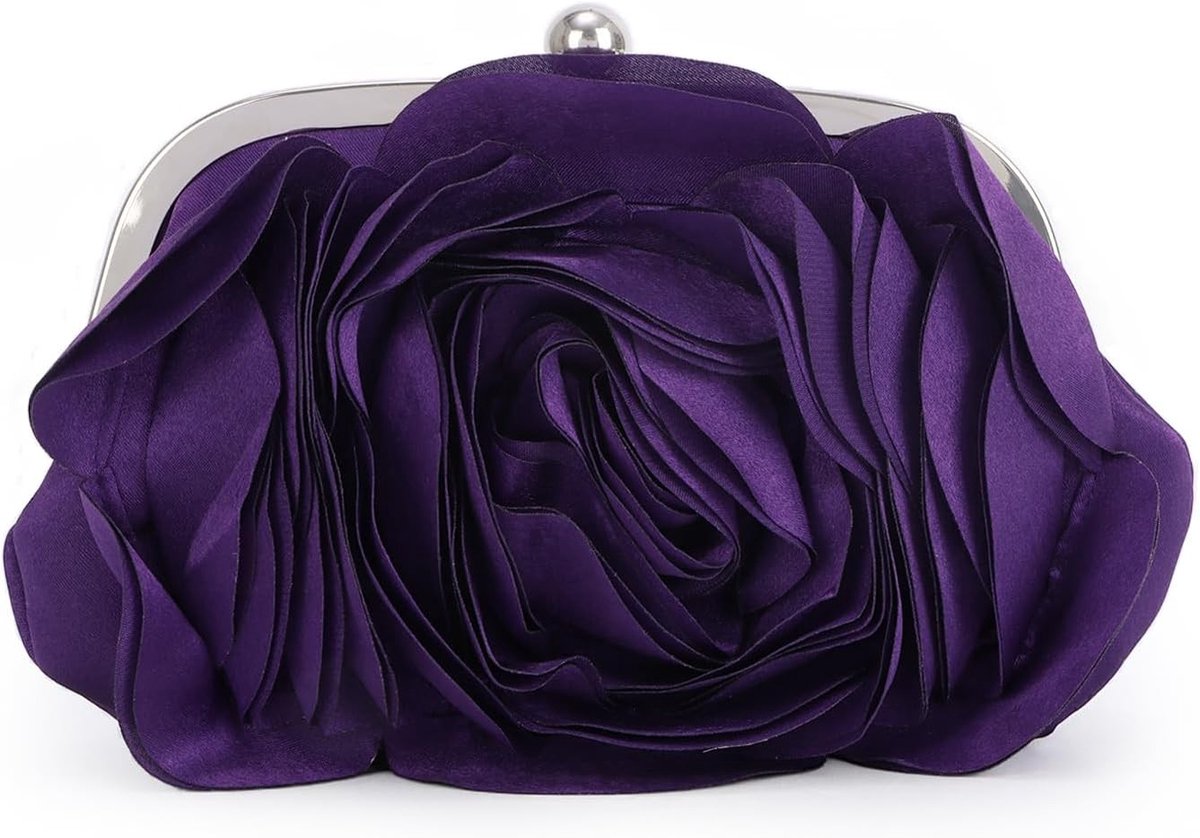 Elegante Roze Clutch Tas met Bloemenpatroon van Satijn voor Avond, Bruiloft en Feestjes