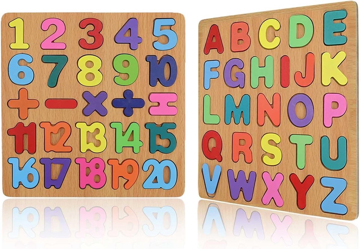 Kleurrijke Houten Puzzel met Letters en Cijfers, Educatief Speelgoed voor Peuters en Kleuters, Alfanumerieke Puzzelstukken voor Ontwikkeling en Spelenderwijs Leren