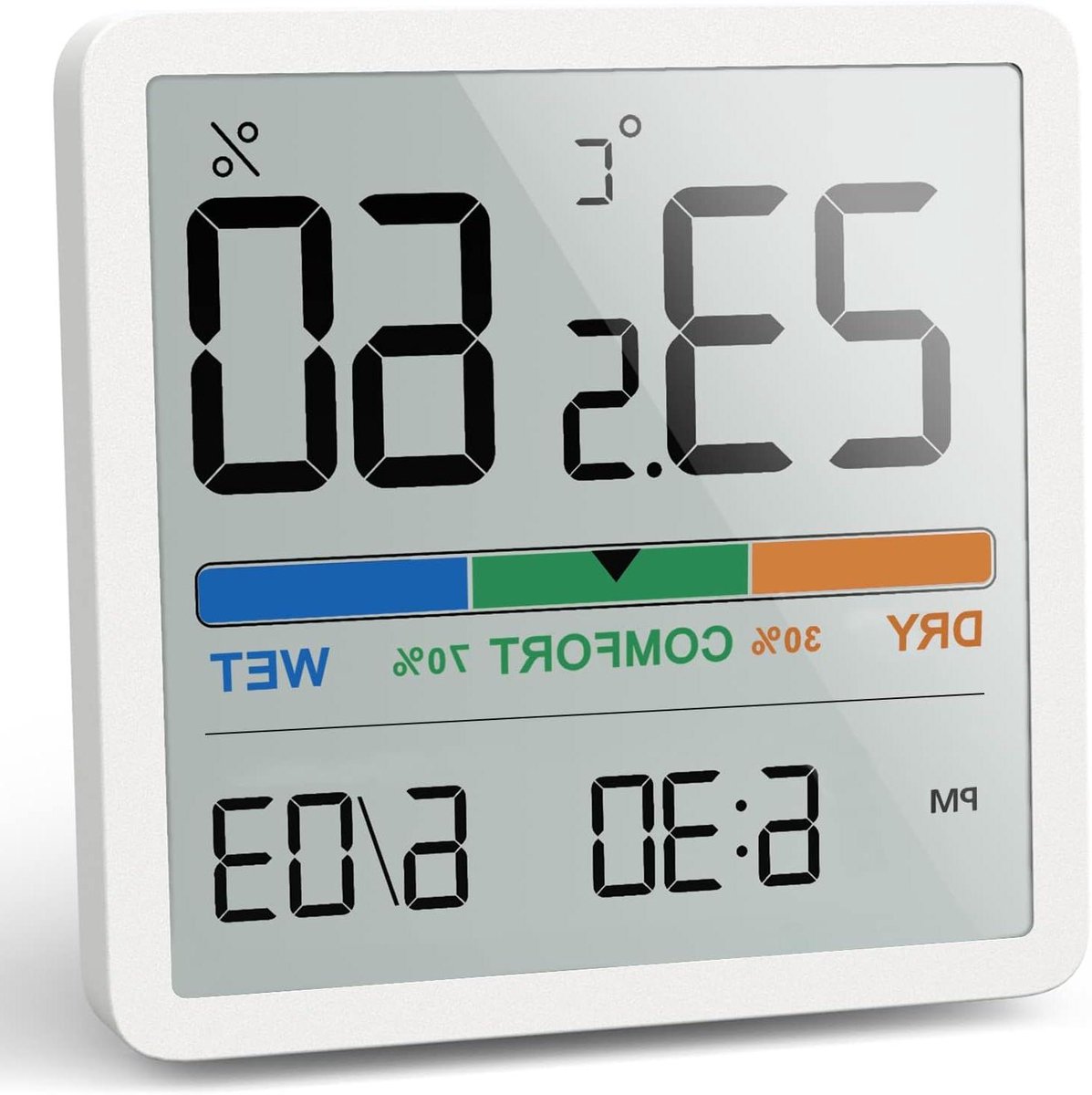Digitale thermo-hygrometer - Binnenthermometer Vochtigheidsmeter - Klimaatbeheersing Ruimtes - Kleurrijke comfortindicator - 70 x 70 mm - Wit