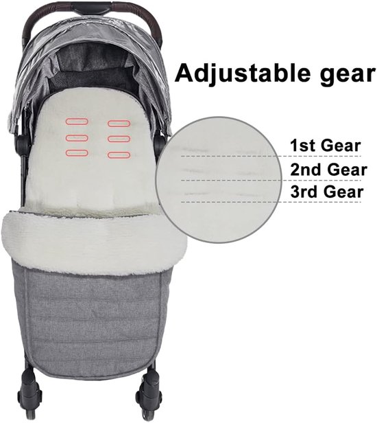Baby Voetenzak - Universele Muts - Warm Blijven - Water- en Winddicht - 90 x 50 cm - Grijs/Wit Fleece — afbeelding 5