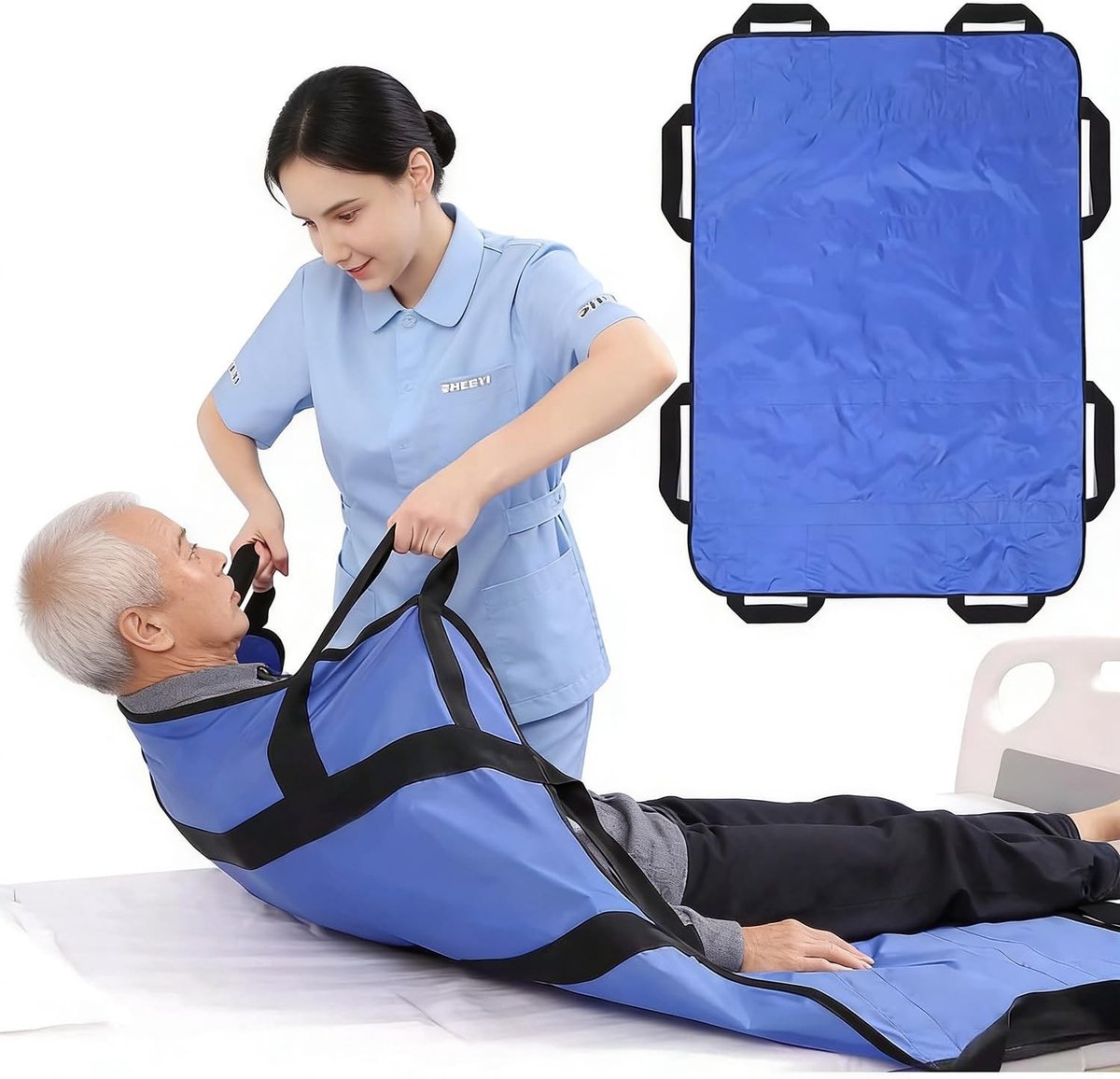 Verplaatsingsdoek voor Bed met 8 Handvatten - Herbruikbaar en Wasbaar Transferbord 120x100cm voor Senioren en Patiënten