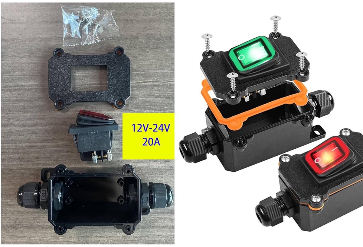 Inline Schakelaar 12VDC/16A - Waterdicht IP67 - DPST Aan/Uit Wipschakelaar - Ideaal voor Buiten Gebruik - ShopVlot