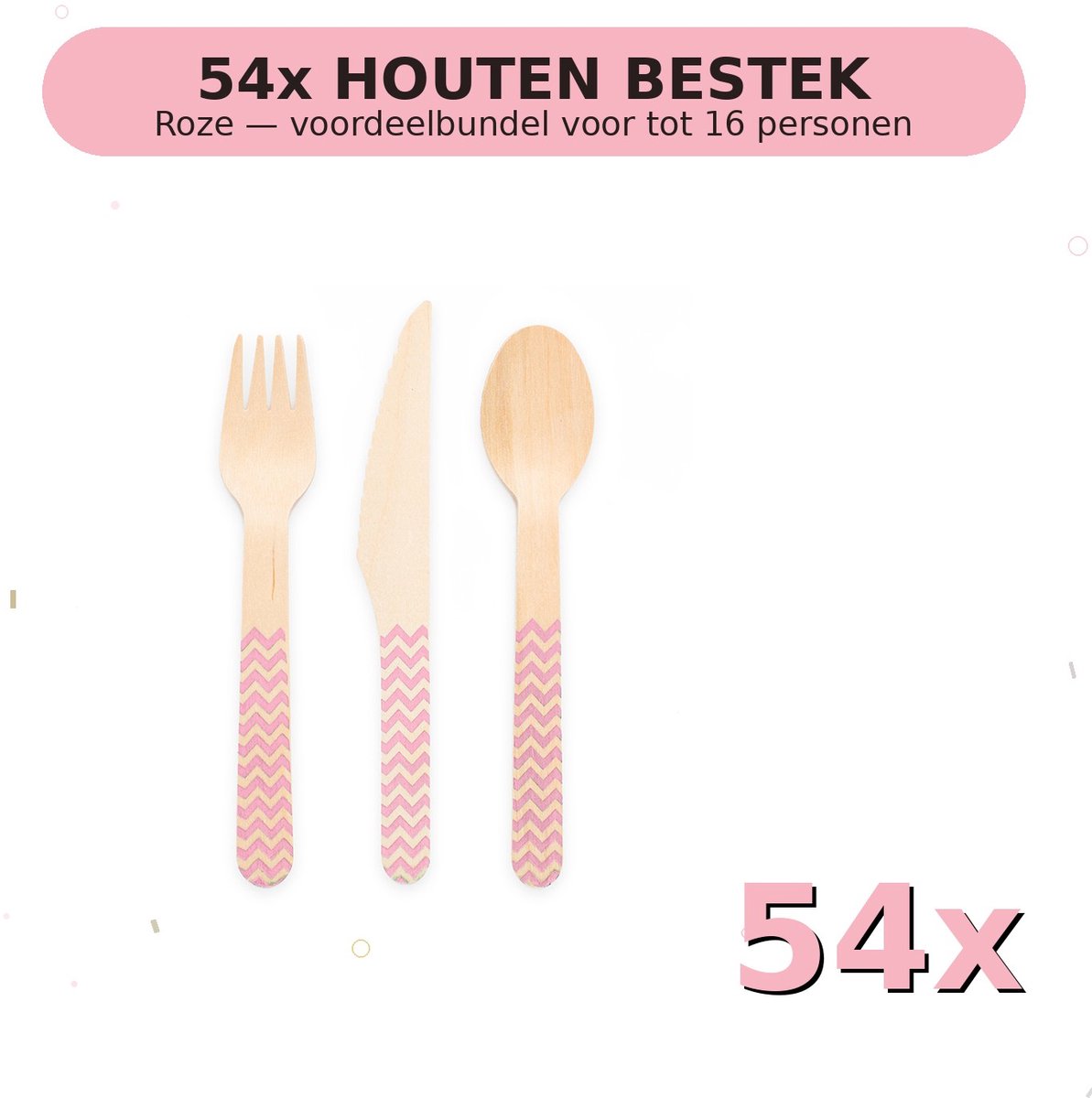 Houten bestek FSC Roze - Voordeelverpakking 54 Stuks voor tot 16 Personen - Feestartikelen