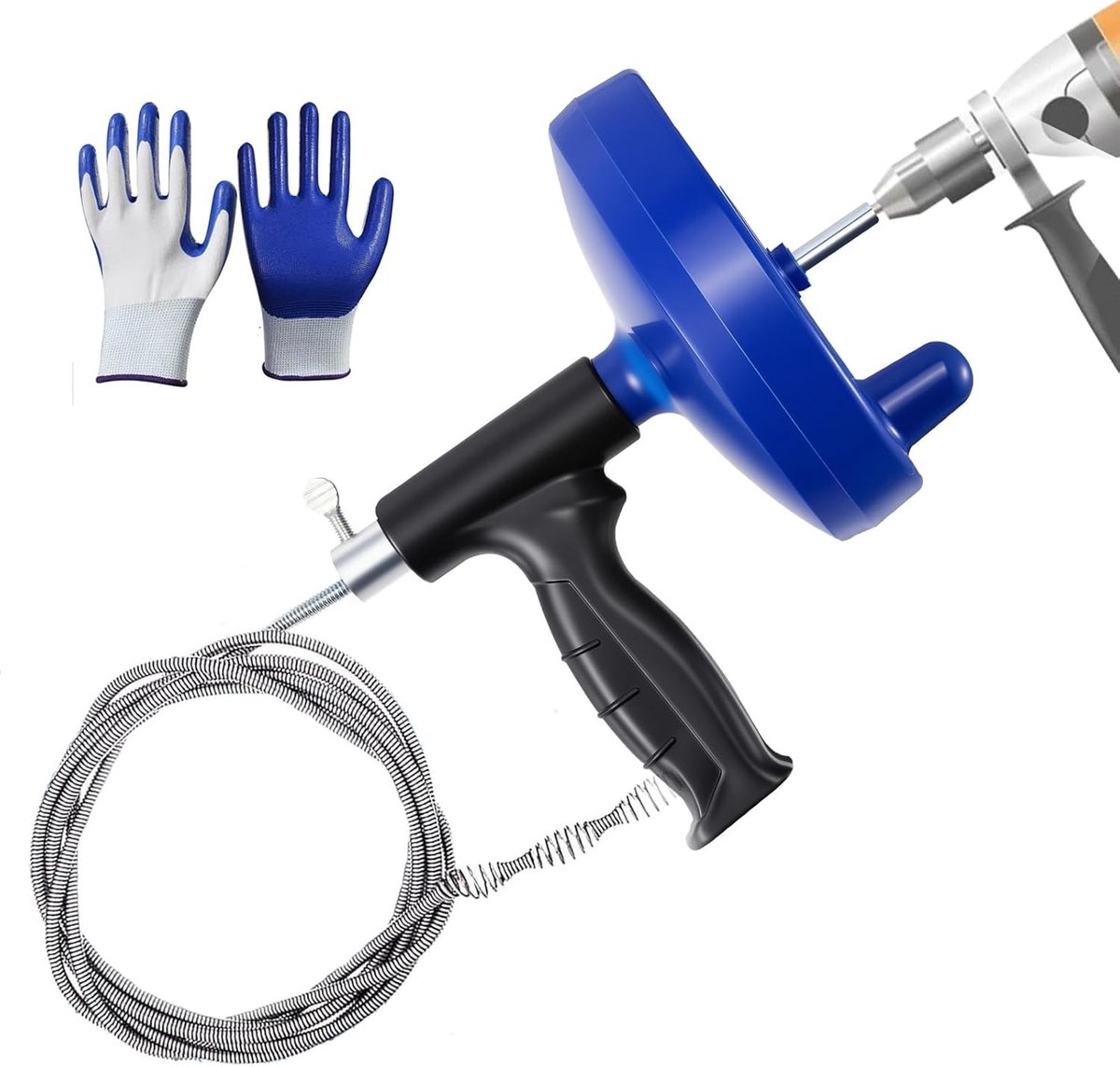 Buisreinigingsspiraal - Geen Kleur - 7,6 m - Flexibele Afvoerreiniger met Handschoenen en Opbergtas - Voor Keuken en Badkamer