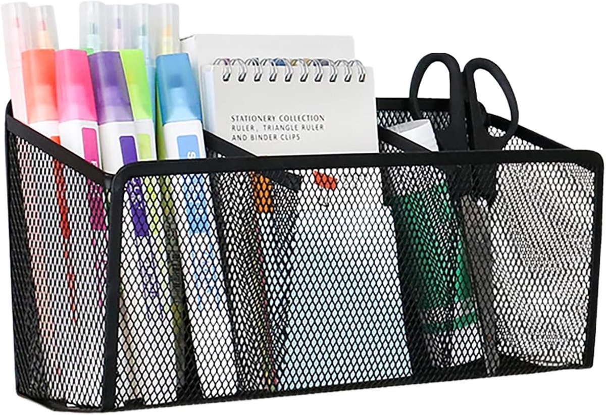 Magnetic Pen Holder, 3 Compartments, Metal Wicker Pen Holder, Black Desk Organiser, Storage Box, Pen Holder, Desk - ShopVlot