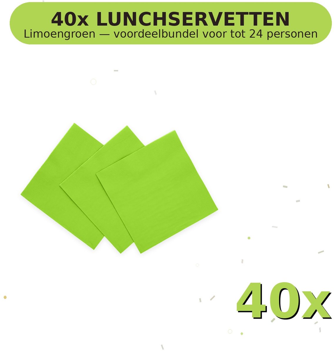 Lunch servetten 33x33cm FSC Limoengroen - Voordeelverpakking 40 Stuks voor tot 24 Personen - Feestartikelen