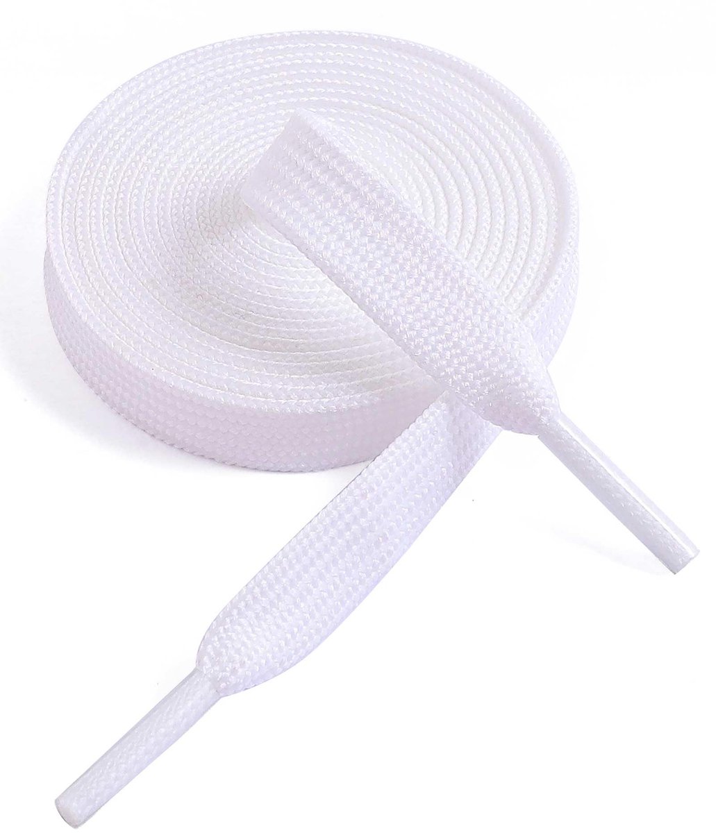 VSUDO Platte Schoenveters 9mm met Fijne Weving - Dubbele Geweven Veters voor Sneakers (1 Paar-Wit-70cm) - ShopVlot