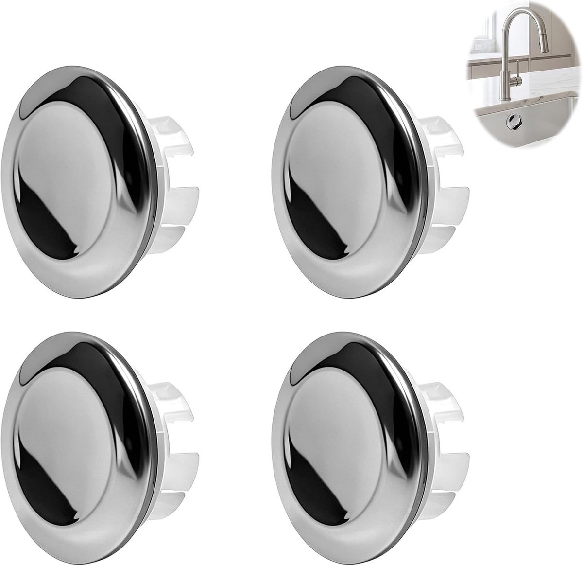 4 Stuks RVS Afvoerbedekking voor Wastafel, Decoratieve Overschuifbescherming, Geschikt voor 22-24mm Afvoer