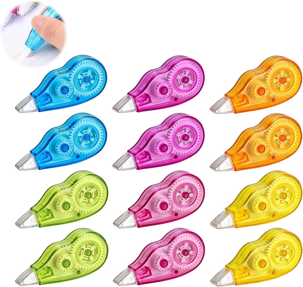 12 stuks mini-regenboog correctierollers voor kantoor en school, ideale correctietape voor foutcorrectie en knutselen