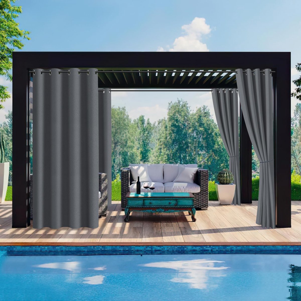 Outdoorgordijn - 132 x 274 cm (b x h) - ondoorzichtig - waterdicht - weerbestendig - met oogjes - inkijkbescherming - zonwering - voor balkon - tuin - terras - paviljoen (2 stuks
