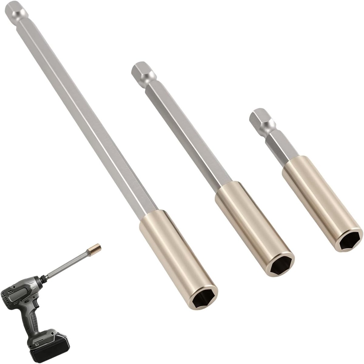 Set van 3 Magnetische Bit Houder Schroevendraaier Verlengstukken 2.362/3.937/150 mm S2 Staal Hexaansluiting voor Schroeven en Gereedschap