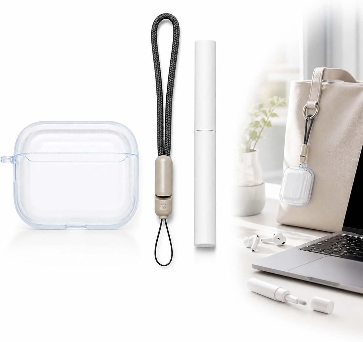Transparante beschermhoes met reinigingsset voor AirPods Pro 3, zachte TPU-hoes met polsband, schokbestendig en krasbestendig ontwerp
