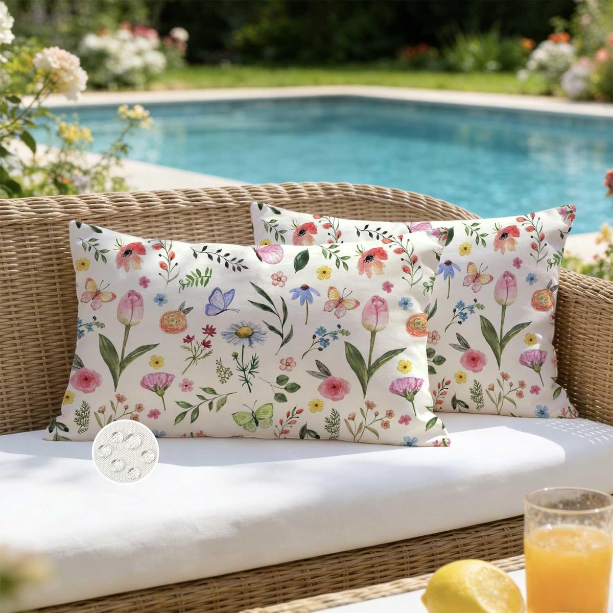 Kussensloop 30 x 50 cm - Roze - Bloemen en bladeren - Weerbestendig decoratie voor buiten - ShopVlot