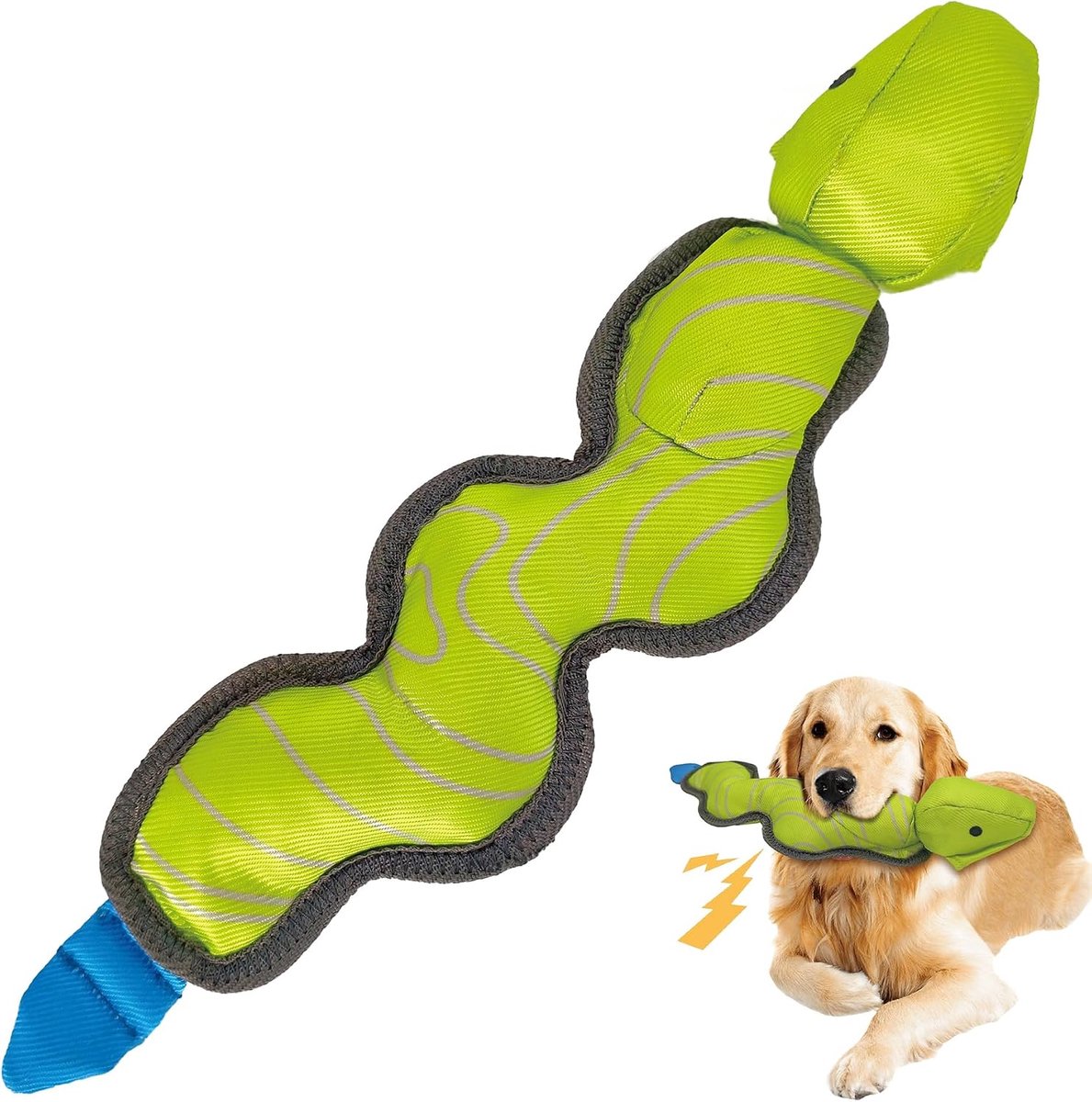 40 cm lange groene slangvormige katapult voor honden, Oxford piepend kauwspeelgoed voor apporteertraining en interactief spel, geschikt voor middelgrote en grote honden