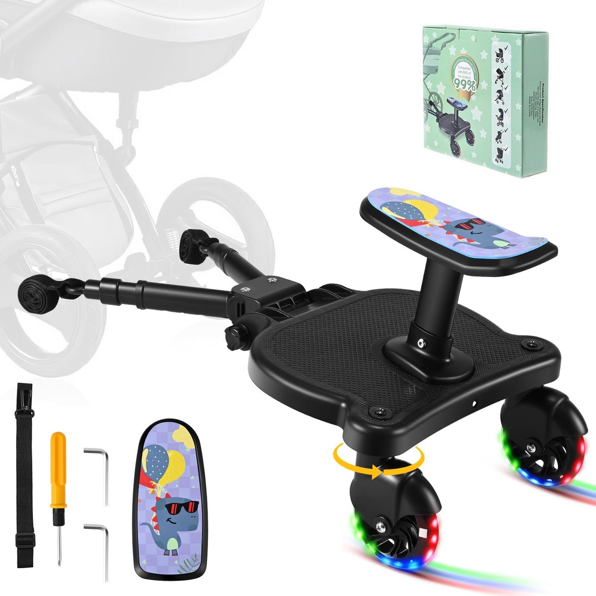 BugyKido Universeel kinderwagenboard met bredere zitting, universele kinderwagen, voor kinderen van 2 tot 6 jaar (25 - ShopVlot