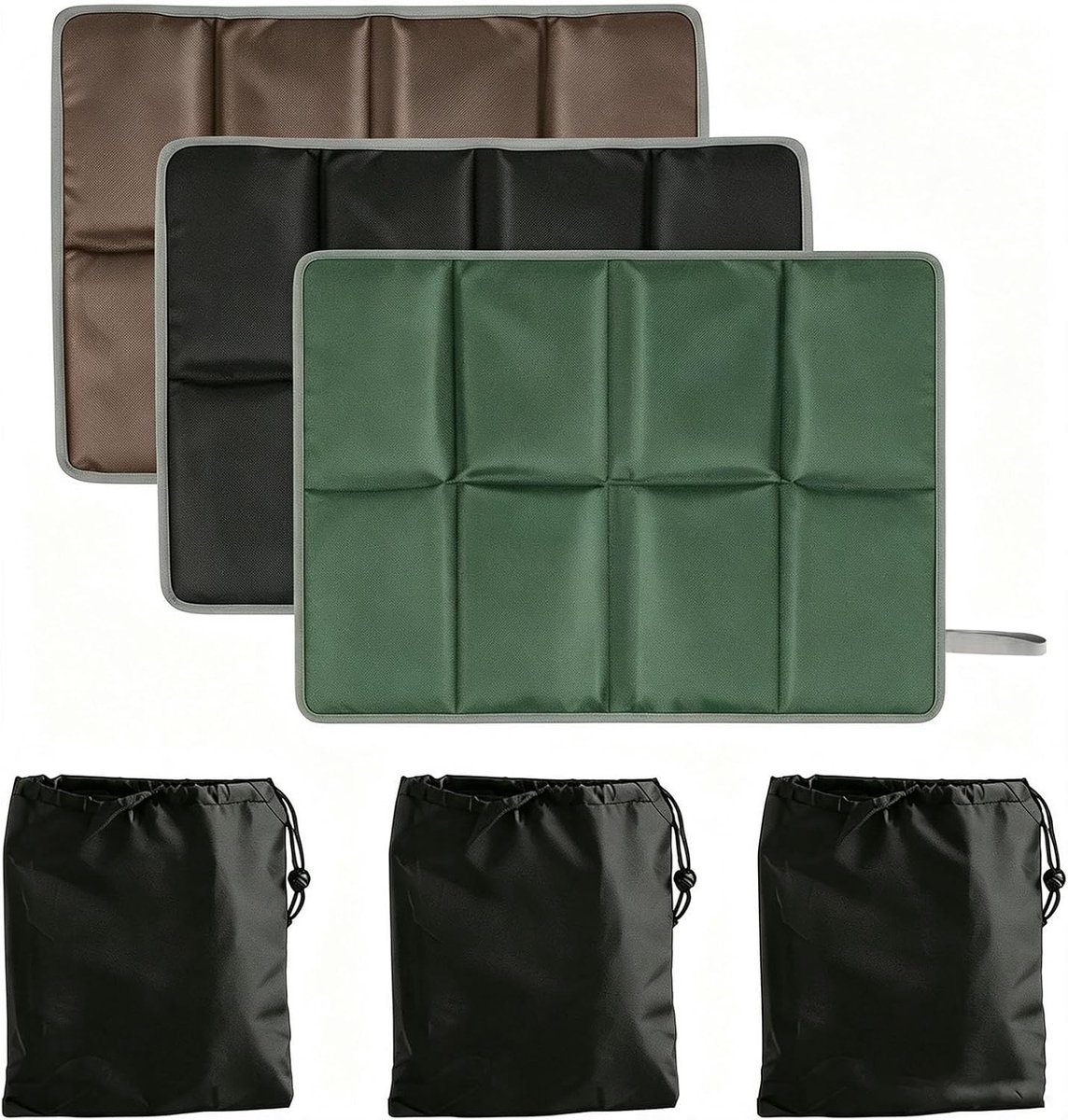Set van 3 Waterdichte Zitkussens voor Buiten, Opvouwbare Kussens voor Picknick, Kamperen en Sportevenementen met 3 Opbergtassen