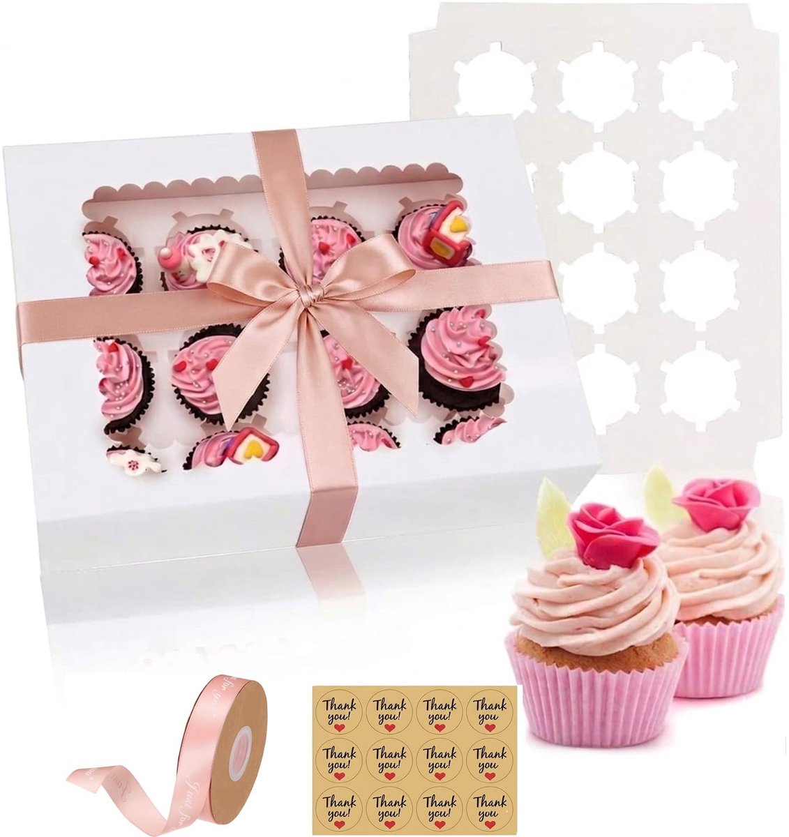 Cupcakevormpjes set van 10 - wit - met doorzichtig venster - perfect voor decoratieve cupcakes - ShopVlot