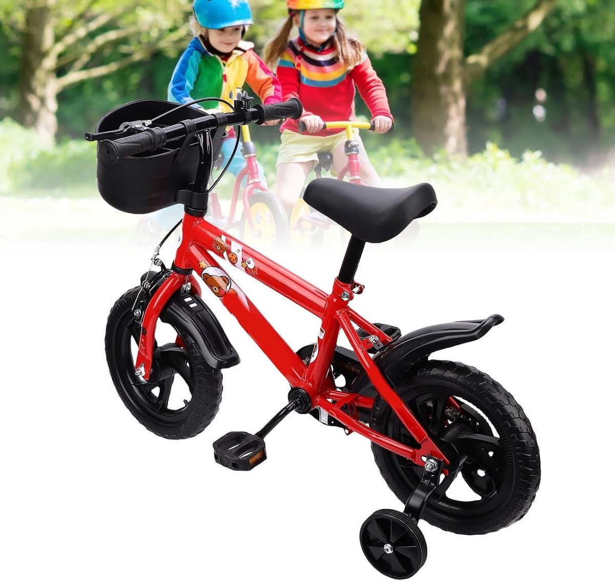 Verstelbare Hoogte Kinderfiets 12 Inch met Coasterrem voor en van 3 tot 6 Jaar Inclusief Steunwielen en Comfortabele Zitting