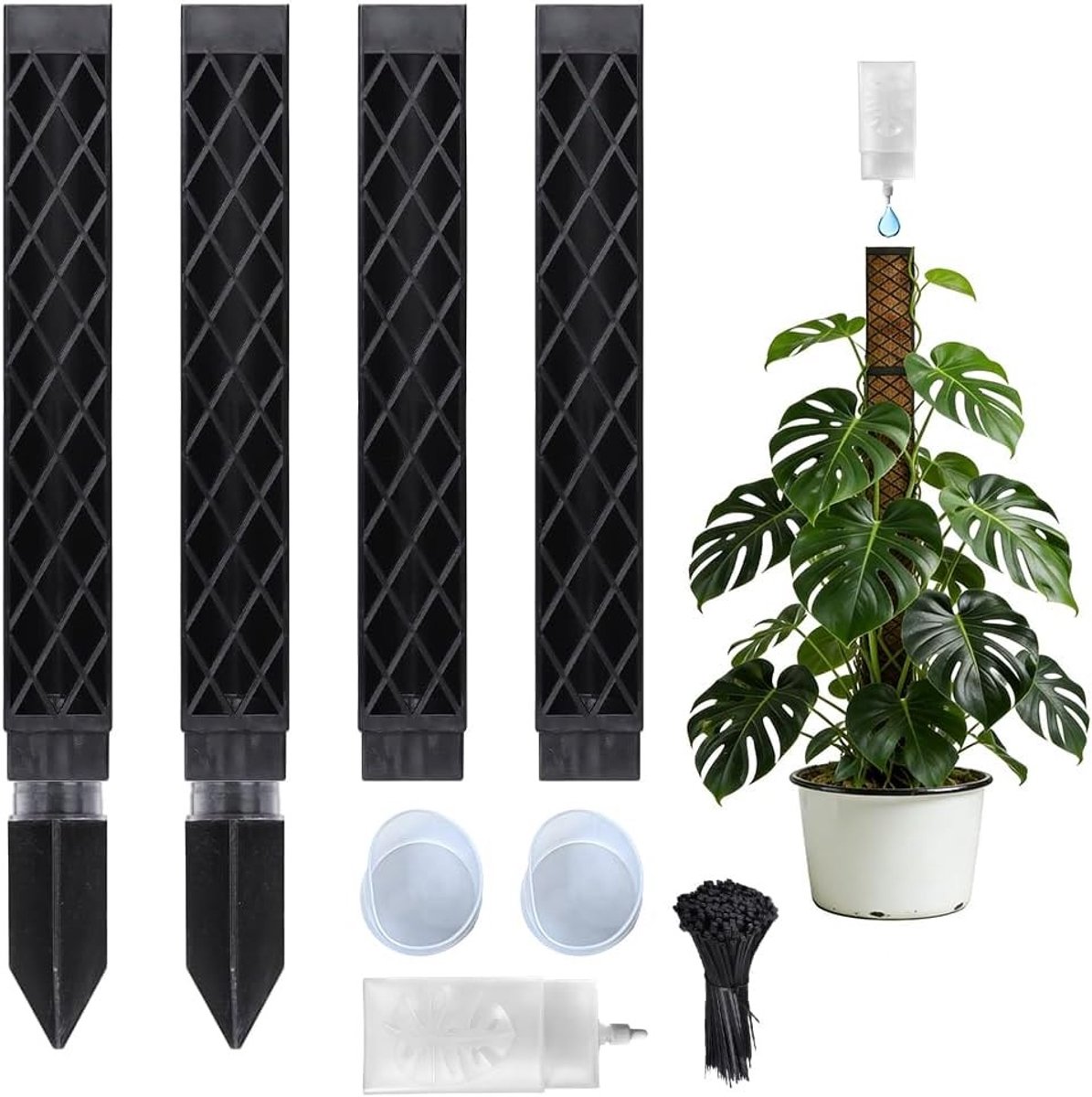 Verlengbare Klimstok voor Monstera en Klimplanten, Inclusief Druppelslang en Kabelbinders, Ideaal voor Binnenplanten en Tuinieren