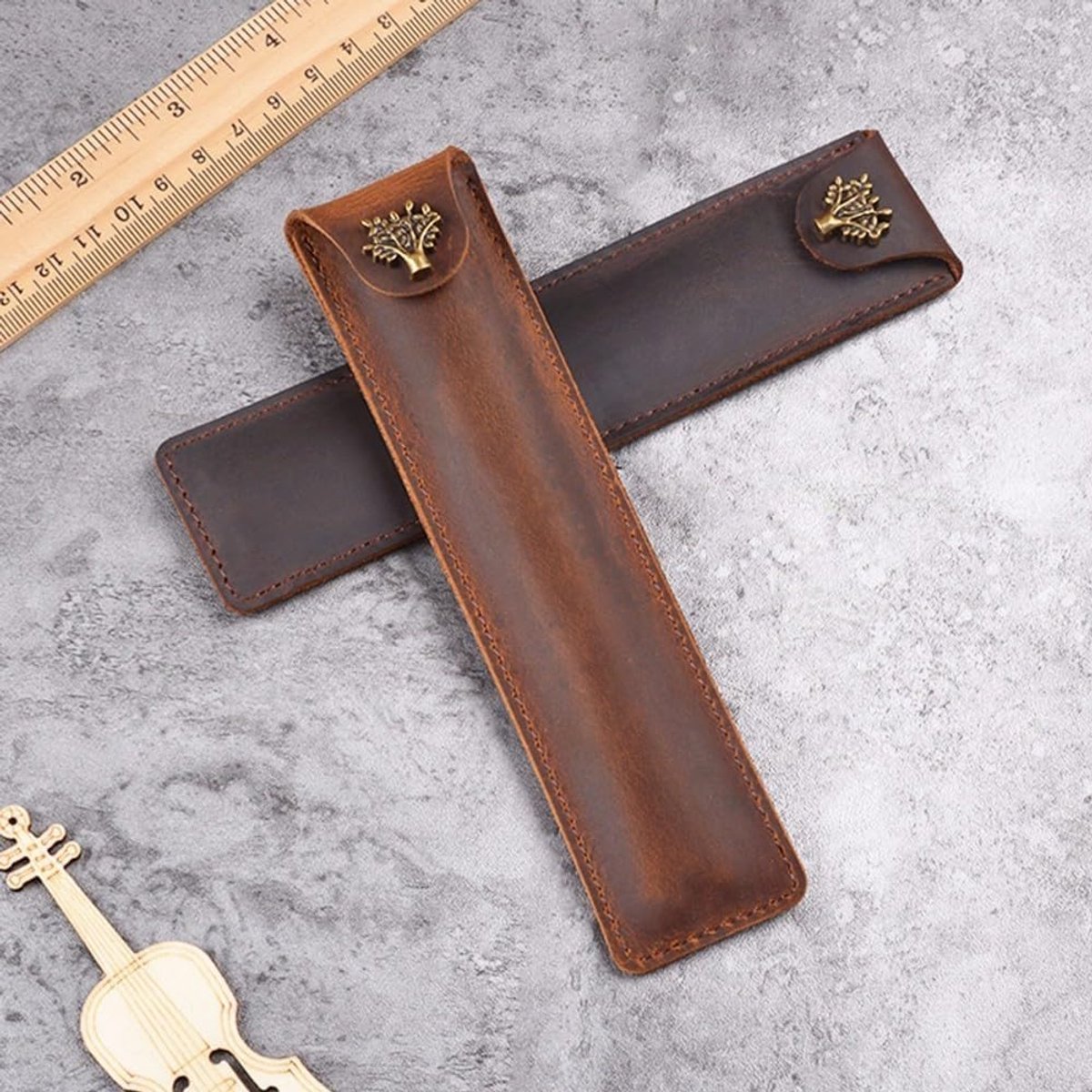 Etui leren - vintage paars - drukknoopsluiting - ideaal voor werk en kantoor - ShopVlot