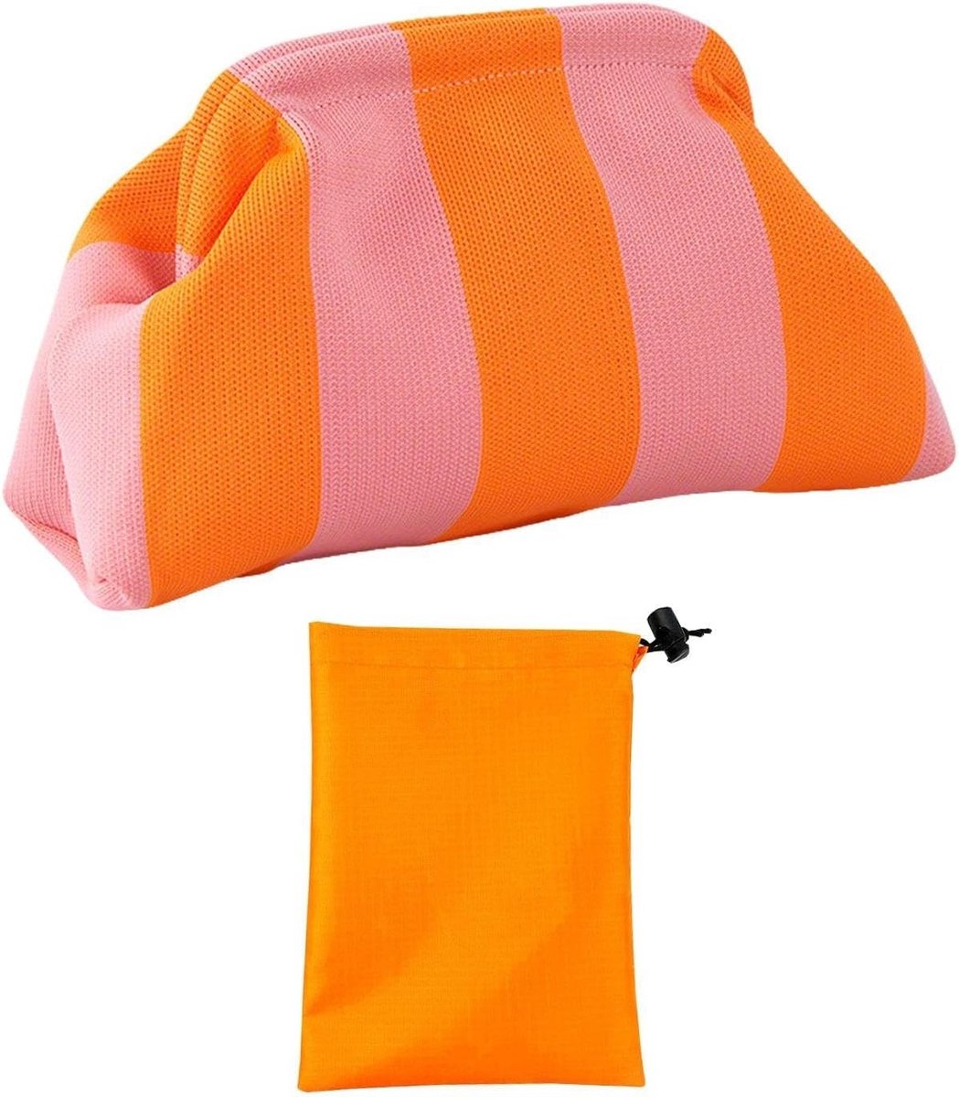 Gestreepte Strand Clutch en Waterdichte Opbergzak - Handgemaakte Tas voor Strand, Winkelen en Reizen in Oranje
