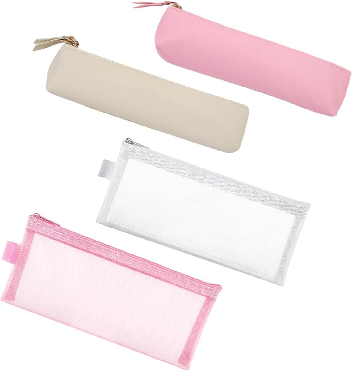 Leren Pennenhouder Set met 2 Stuk Stationery Tassen, Draagbare Opbergtas voor School en Kantoor (Roze, Wit)