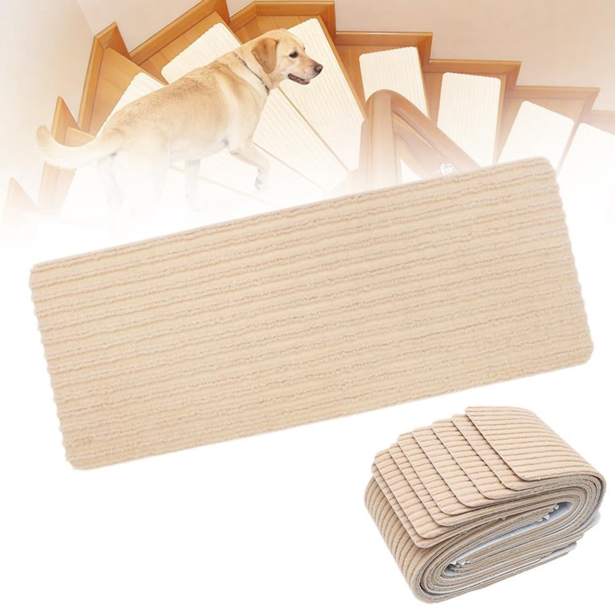 Zelfklevende Antislip Trapmatten - 15 Stuks Herbruikbaar en Aanpasbaar voor Huisdieren, Ouderen en Kinderen - Beige Kleur