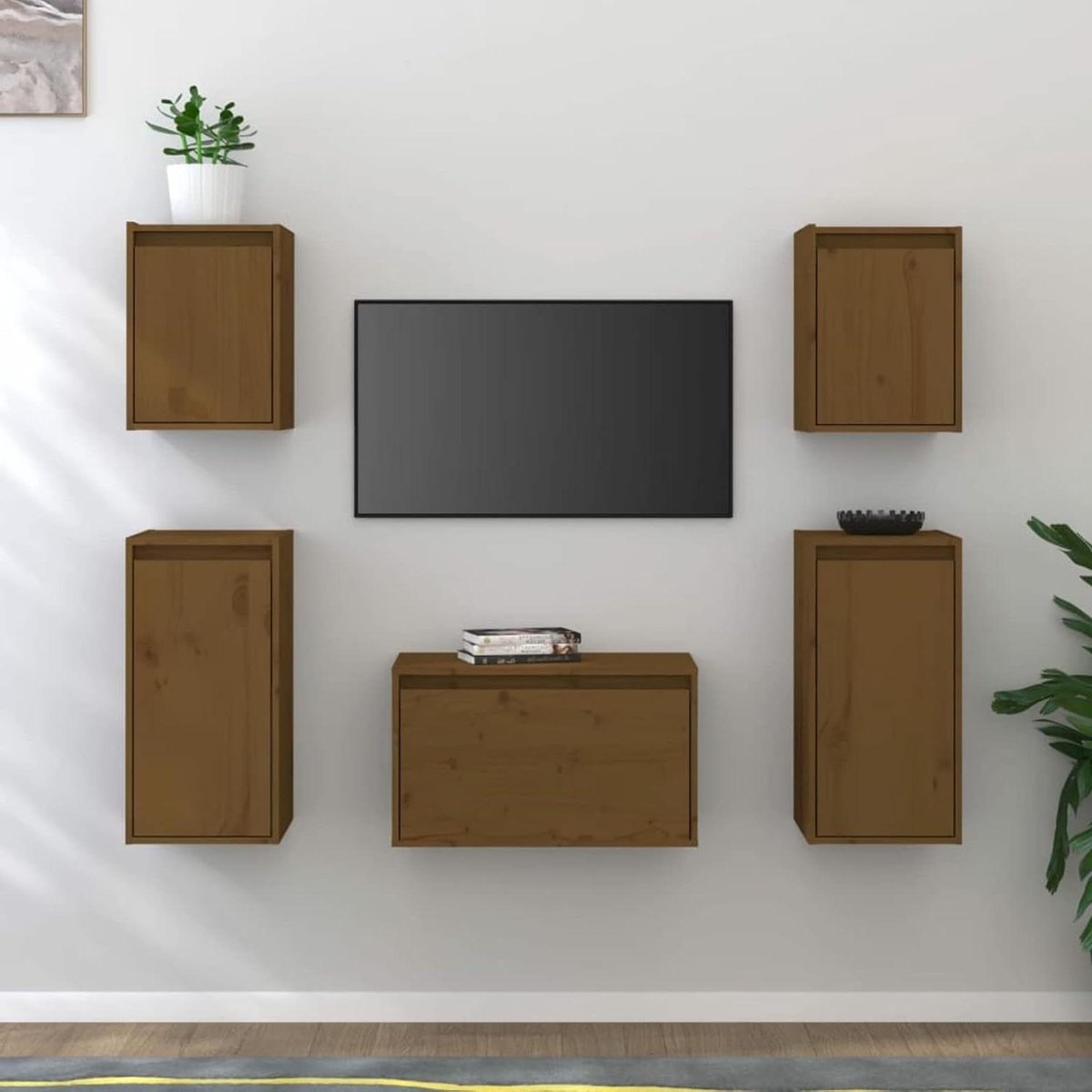Tv-meubels - Wandmeubels - Woonkamer Inrichten - Massief Grenenhout - 5 stuks - Houtkleur