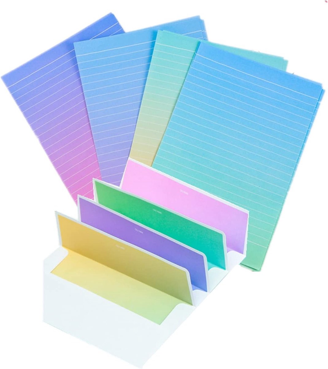 Kleurige Stationery Set met 32 Schrijfpapier en 16 Enveloppen, Lijnpapier en Stickers voor Creatieve Projecten en Briefwisseling