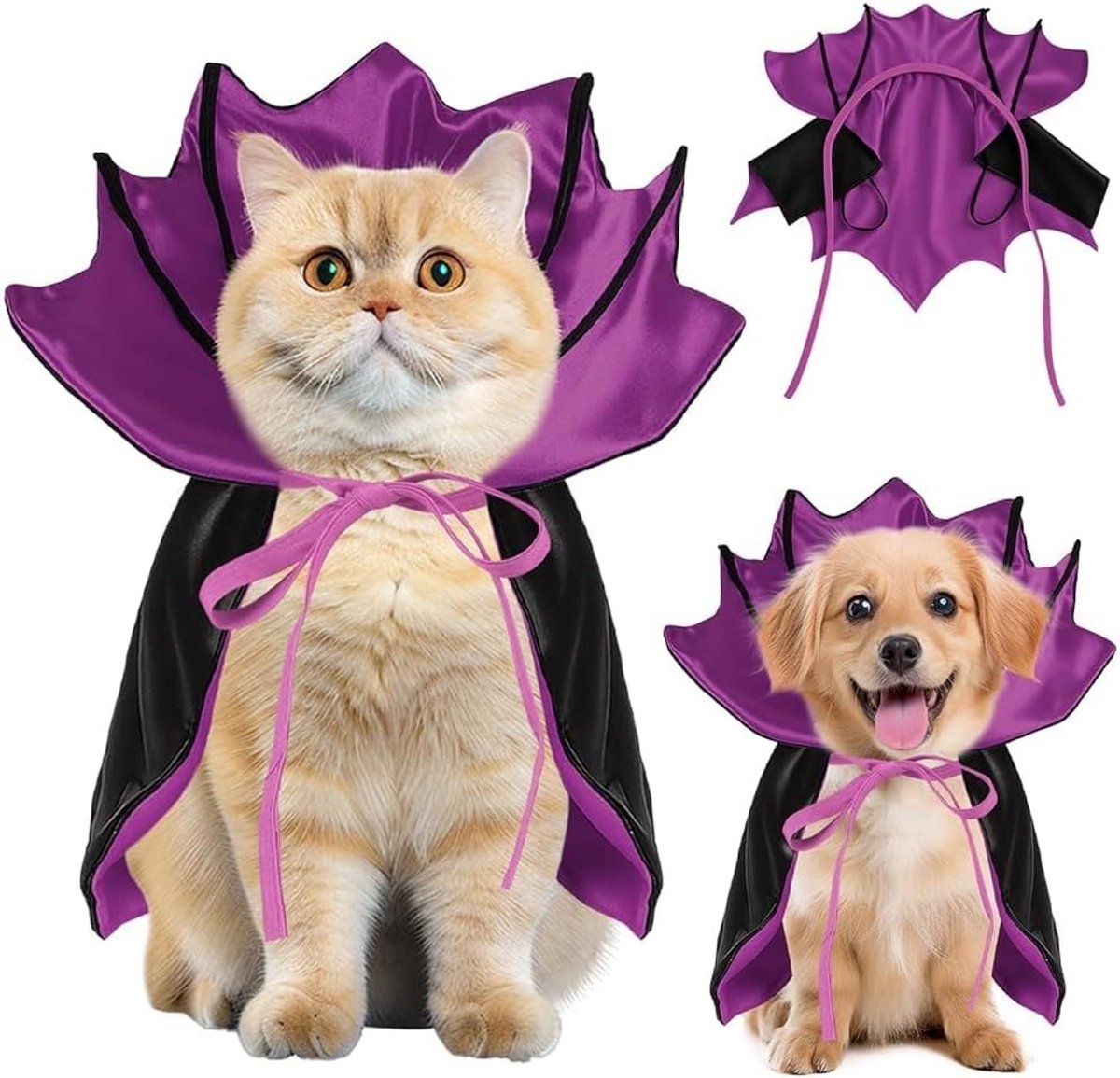 Grappig Halloween Kostuum voor Kleine Honden en Katten, Bat Cape met Verstelbare Strap en Nekbescherming voor Vampierfeest en Cosplay