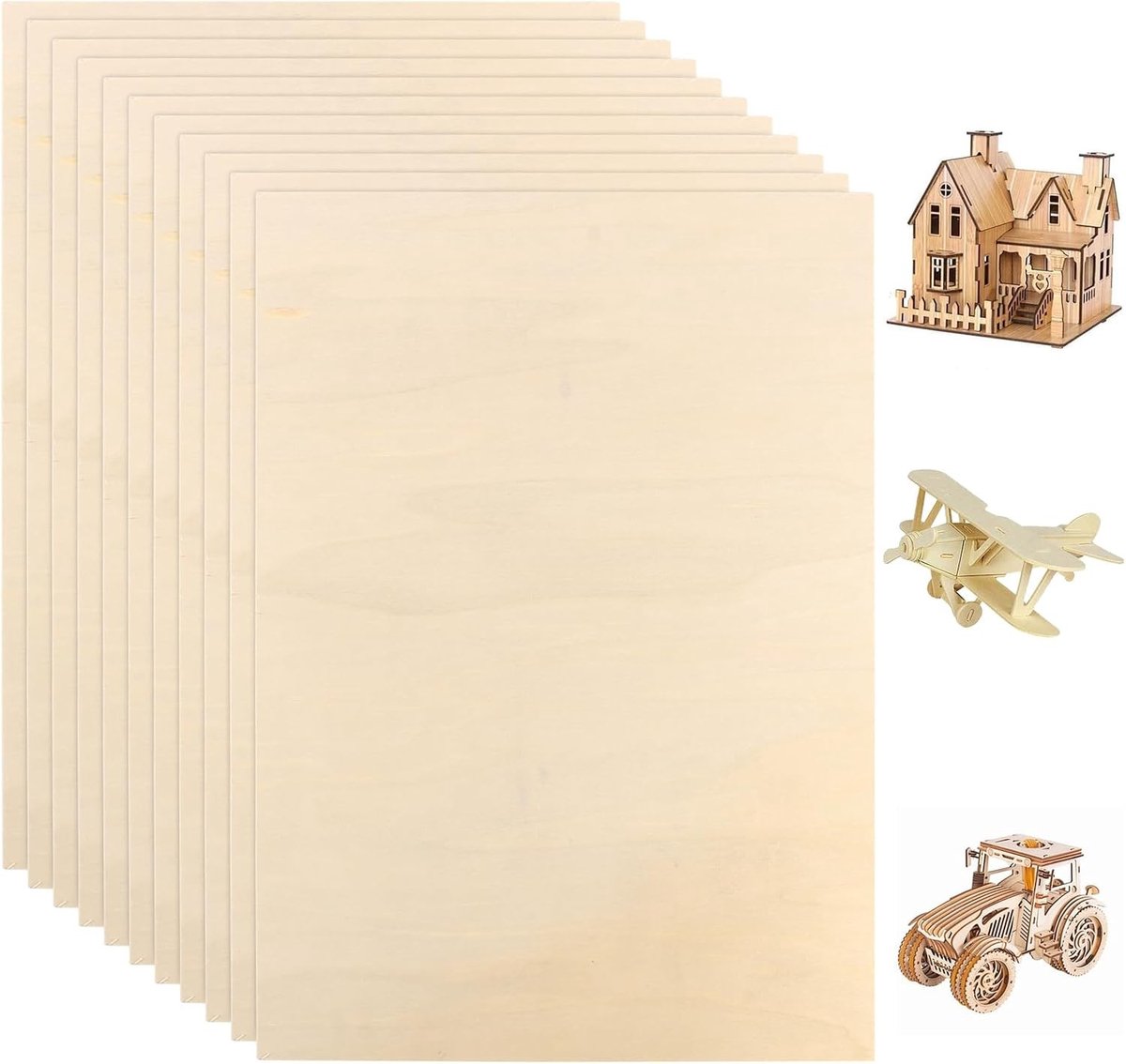 10 Stuks Populieren Plywood A3, Houten Plaat 420 x 300 x 5mm voor Laser Graveren, Modelbouw en Creatieve DIY Projecten