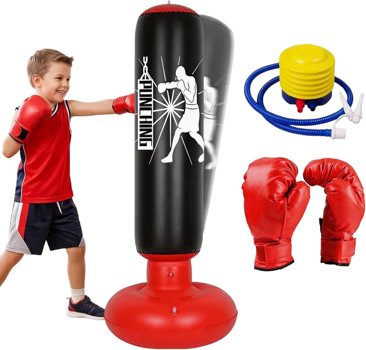 Staande Bokszak voor Kinderen van 6-12 Jaar - 160 cm Opblaasbare Bokszak met Bokshandschoenen - Perfect Cadeau voor Jongens en Meisjes voor Karate en Taekwondo Training