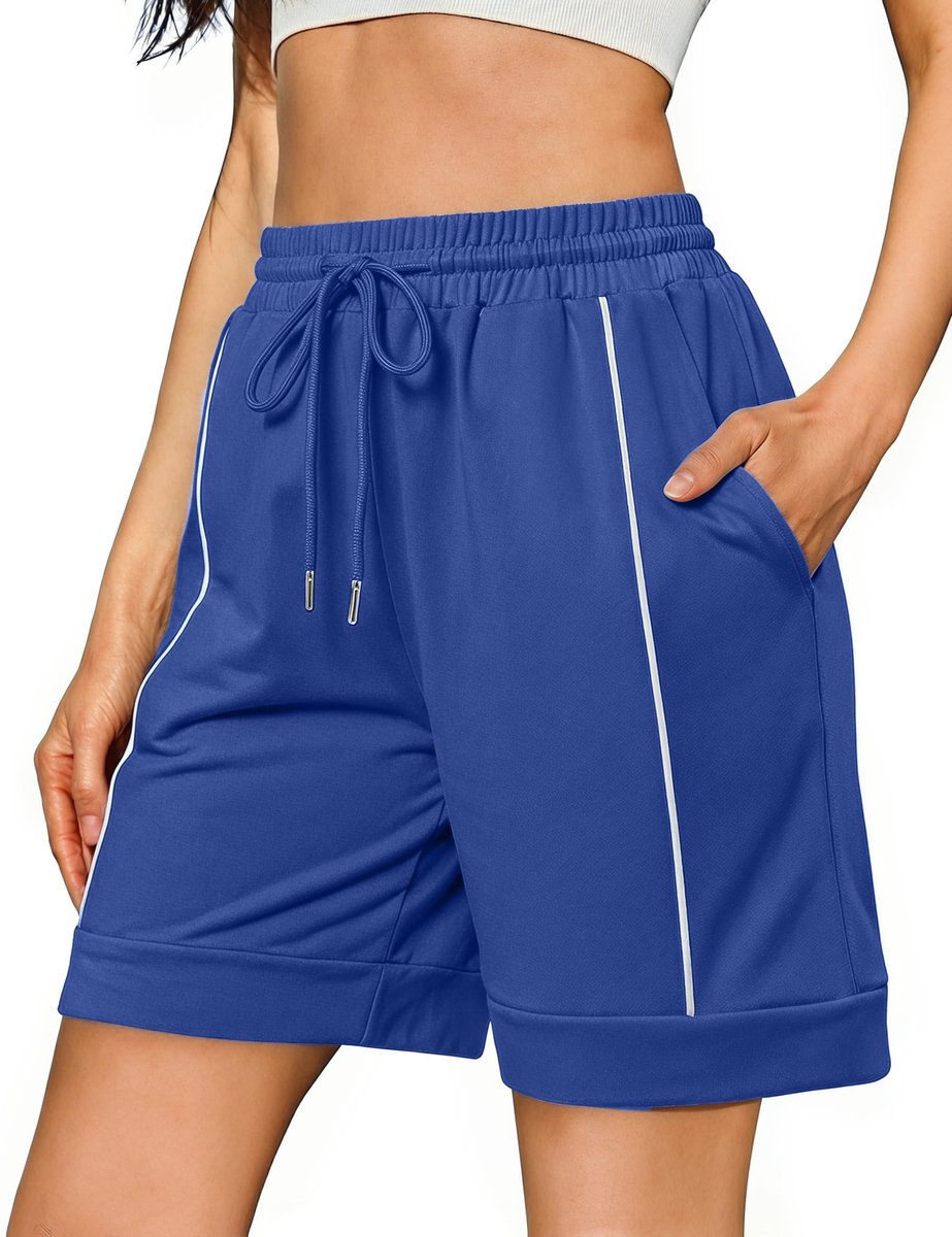 Damesshorts L - koningsblauw - katoen - grote zakken - ideaal voor yoga - ShopVlot
