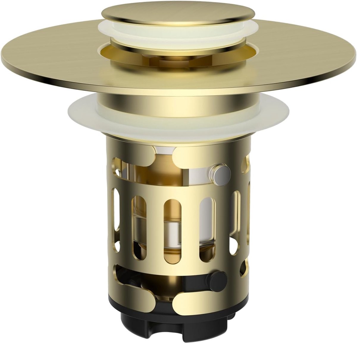 Pop-up afvoerplug met zeef voor badkamer, universele vervangplug voor wastafel, geschikt voor 25mm tot 46mm, messing en afneembare fles