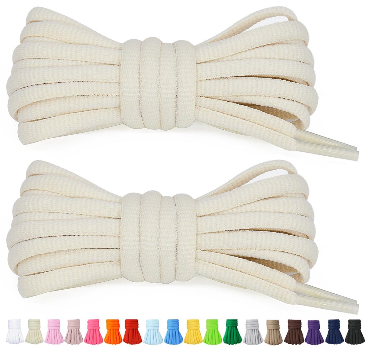 Stepace 2 paar ronde schoenveters voor sportschoenen 60cm - 200cm lengte 18 gekleurde schoenveters ivoor 120 - ShopVlot