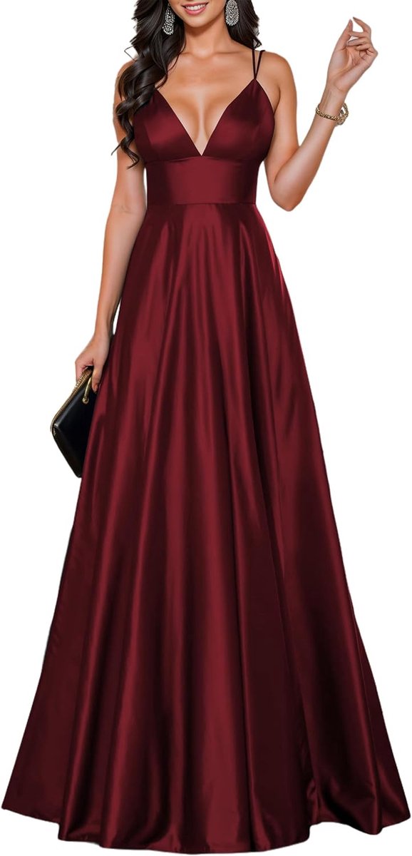 HOMEYEE A490 Women's Elegant V-Neck Long Bridesmaid Dress Sexy Backless A-line Prom Dress Wedding Dress - ShopVlot