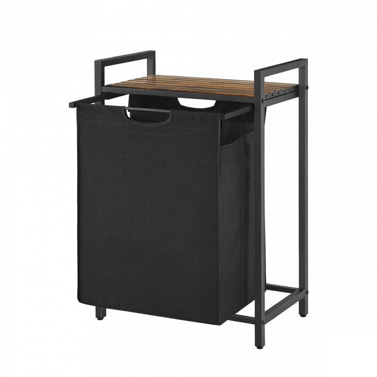 Wasmand Opbergmand 50 x 33 x 72 cm bruin+zwart 65L grote inhoud met uittrekbare en afneembare waszak en gaasplank Stevig metalen frame Ruimtebesparend Geschikt voor badkamer wasruimte en slaapkamer
