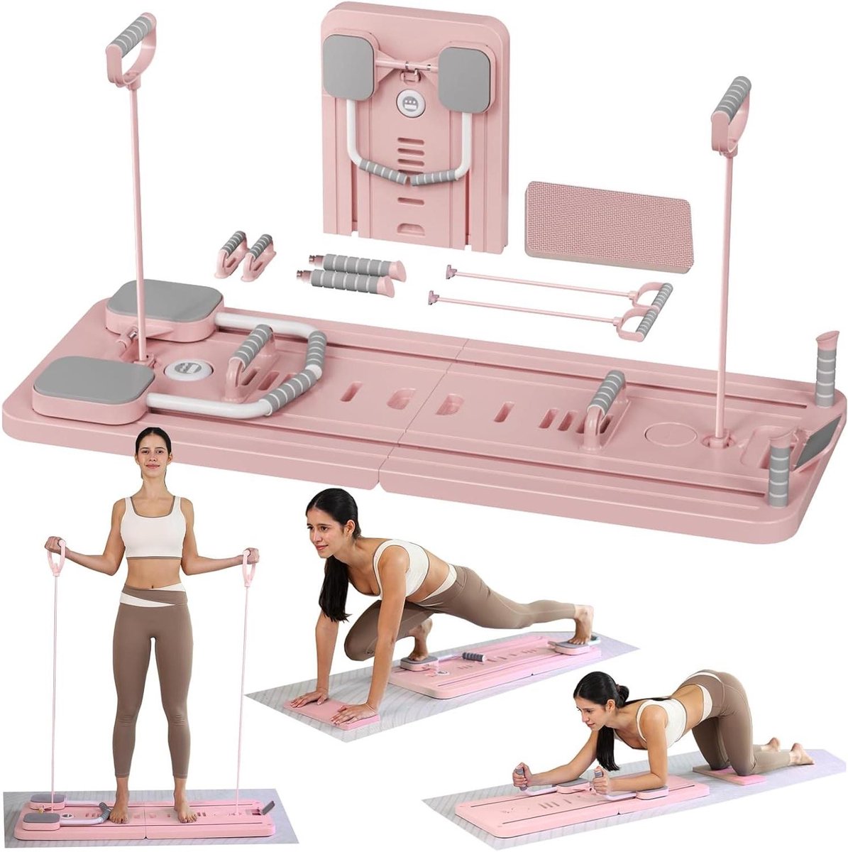 Buikspierroller Trainingsset - Core Trainer - Krachtige Core Training - Automatische Terugslag - Inclusief Kniebeschermers - Roze