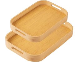 Set of 2 square bamboo trays, solid wood, breakfast tray with handles, practical wooden tray, vevr for dinner, tea - ShopVlot