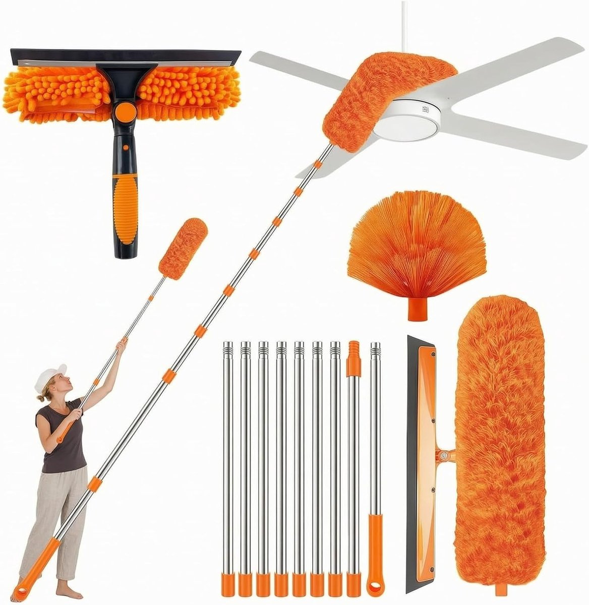 4,3 m stofdoek, telescoop, wasbaar, spinnenwebbezem met telescoopsteel, plumeau lang uittrekbaar 43 cm tot 430 cm - ShopVlot