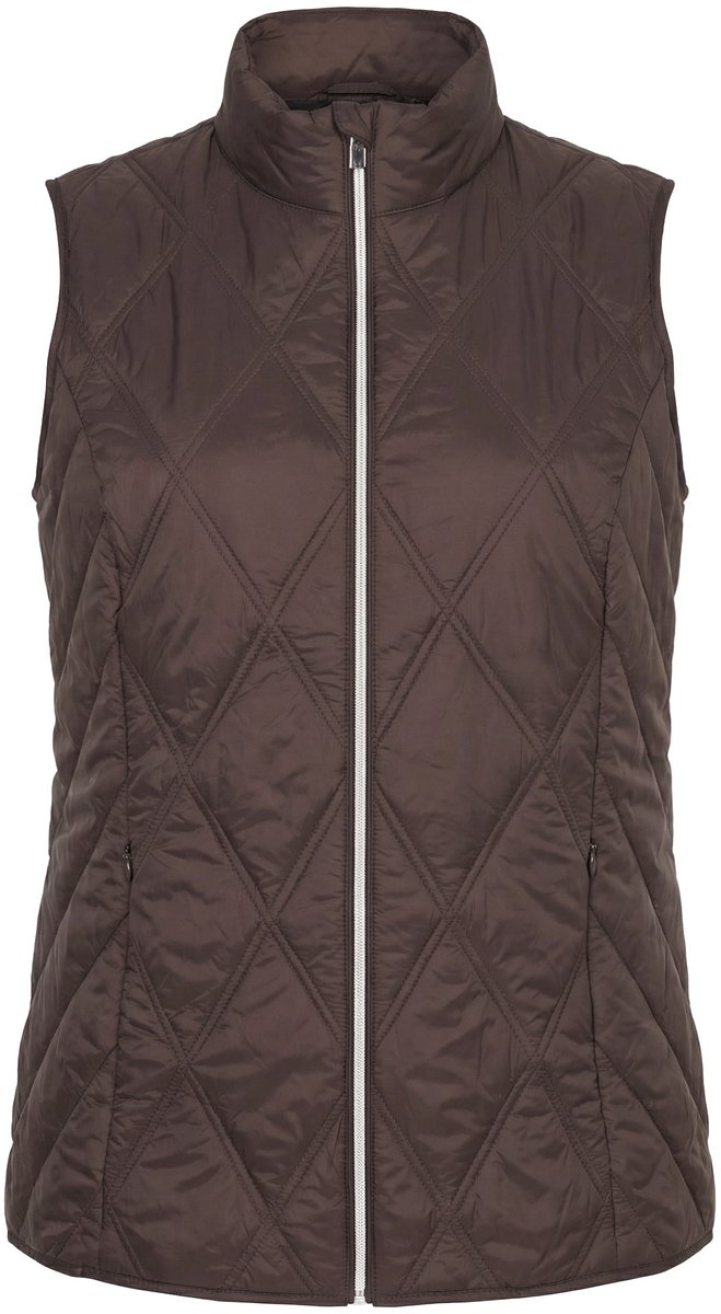 Ulla Popken - Dames - HYPRAR bodywarmer waterafstotend opstaande kraag mouwloos - Donker chocolade - Maat 42+